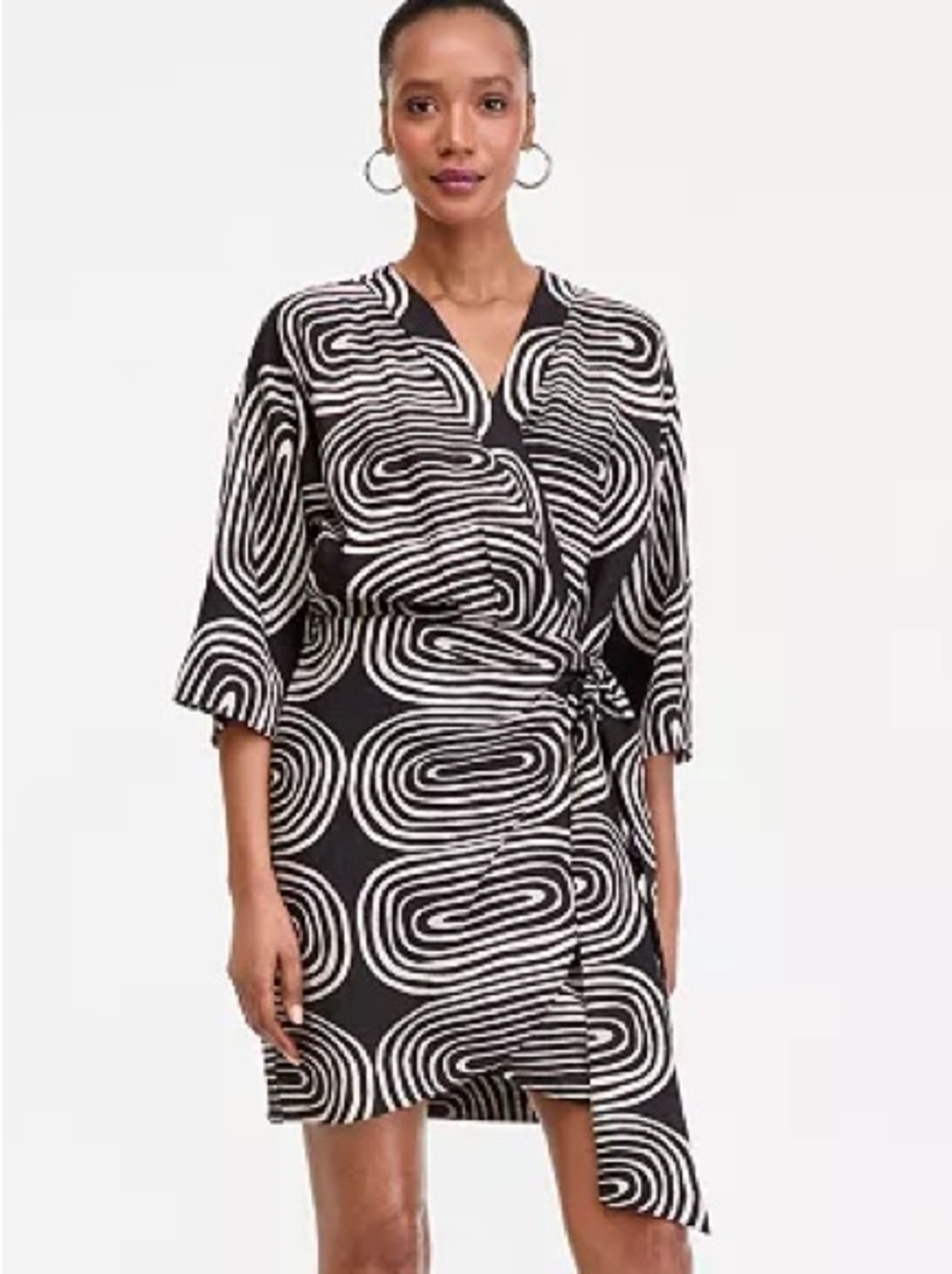 INC International Concept 3/4-Sleeve Printed Kimono Tie Mini Dress Size Small